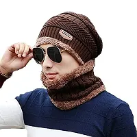 DAVIDSON Men's Acrylic Beanie Cap, Neck Warmer Scarf And Woolen Gloves (Pack Of 3 Pieces) (bbg-99_Brown_Free Size)-thumb1