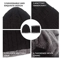 DAVIDSON Winter Knit Beanie Cap Hat Neck Warmer Scarf and Woolen Gloves Set and 3 Pair Socks Skull Cap for Men Women/Winter Cap for Men (Black)-thumb1