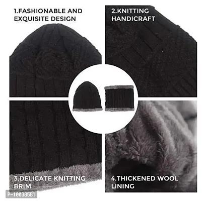 DAVIDSON Winter Knit Beanie Cap Hat Neck Warmer Scarf and Woolen Gloves Set and 3 Pair Socks Skull Cap for Men Women/Winter Cap for Men (Black)-thumb2