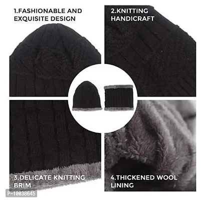 DAVIDSON Winter Beanie Hat Scarf Set 2-Pieces Warm Knit Hat Thick Fleece Lined Winter Hat  Scarf for Men Women(Set of 2) (C6)-thumb2