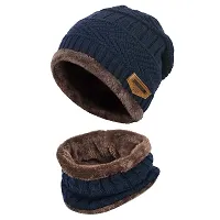 DAVIDSON Women's Fleece, Fur, Wool Cap And Scarf (Pack Of 2 Pieces) (cd-009_Blue_Free Size)-thumb3