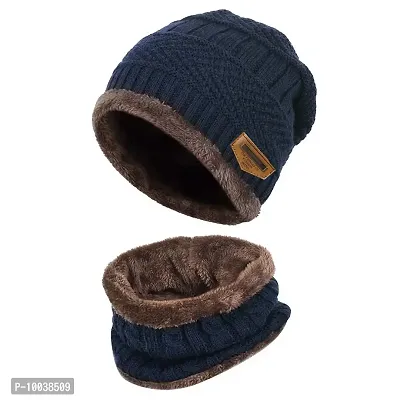 DAVIDSON Women's Fleece, Fur, Wool Cap And Scarf (Pack Of 2 Pieces) (cd-009_Blue_Free Size)-thumb4
