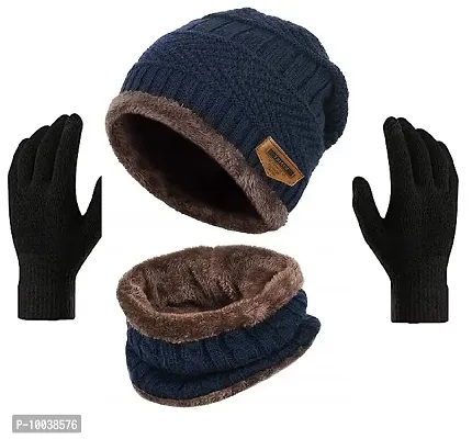 DAVIDSON Women's Woolen Cap with Neck Muffler/Neckwarmer Set of 2 Free Size with Free Gloves (C2)