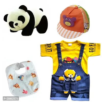 Dungaree Dress with Cap, Panda Toy  Baby Bibs-thumb0