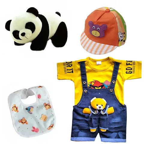 Dungaree Dress with Cap, Toy Baby Bibs