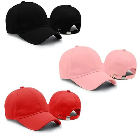 DAVIDSON Unisex Cap (Pack Of 3) (DF-009_Red_Free Size)