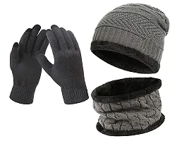 DAVIDSON Winter Knit Beanie Cap Hat Neck Warmer Scarf and Woolen Gloves Set for Men & Women (3 Piece) (C17)-thumb4