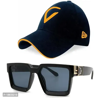DAVIDSON Stylish Basball Cap with Jazz manak Inspired Sunglasses for Men Women Boys and Girls (C8)-thumb0