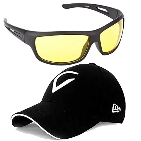 Davidson Yellow Night Drive Sunglasses With Cotton Cap for Sun Protection for Men Women (Option-9)