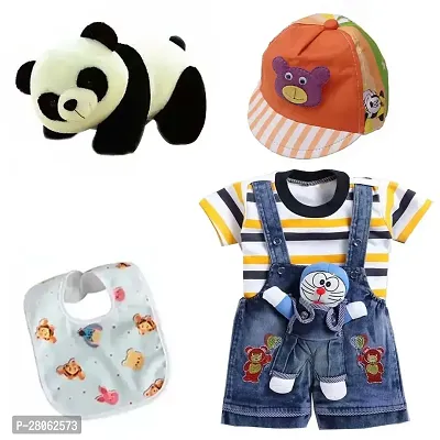 Dungaree Dress with Cap, Panda Toy  Baby Bibs