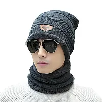 Siberian Clothing Winter Woolen Cap, Neck Warmer Scarf with Tuch Gloves Set| Beanie Style| 3 Piece Set| Warm Winter Neck Scarf, Tuch Gloves and caps Suitable for Men and Women|Stylish (Grey)-thumb3