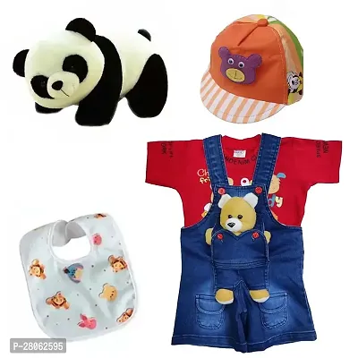 Dungaree Dress with Cap, Panda Toy  Baby Bibs
