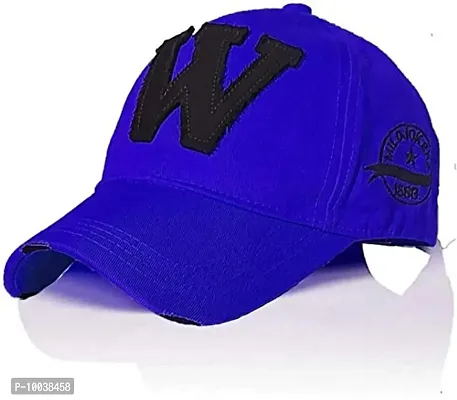 DAVIDSON Black W Pure Cotton Baseball Cap for Men Women Boys and Girls on (Blue)