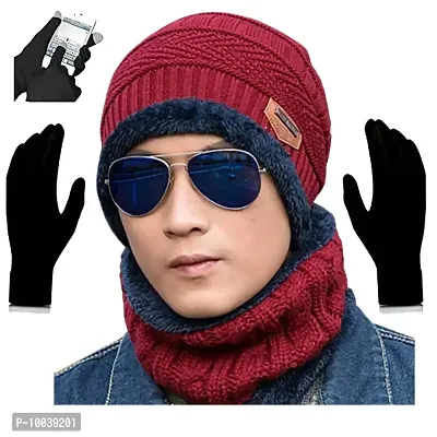 Wholesale Winter Cap, Neck Scarf/Neck Warmer with Hand Gloves Touch Screen for Men & Women, Warm Neck and Cap with touch screen glove (Option-4)