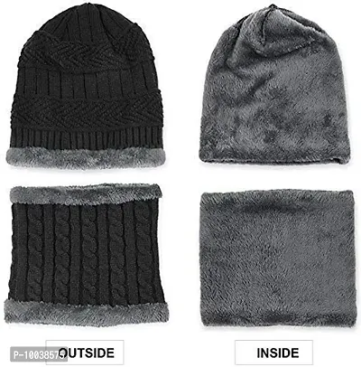 DAVIDSON Winter Knit Beanie Cap Hat Neck Warmer Scarf and Woolen Gloves Set and 3 Pair Socks Skull Cap for Men Women/Winter Cap for Men (Brown)-thumb5
