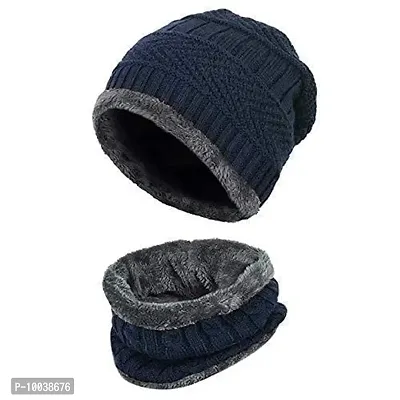 DAVIDSON Winter Knit Beanie Cap Hat Neck Warmer Scarf and Woolen Gloves Set for Men & Women (3 Piece) (C15)