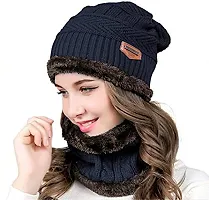 DAVIDSON Women's Woolen Cap with Neck Muffler/Neckwarmer Set of 2 Free Size with Free Gloves (C2)-thumb2