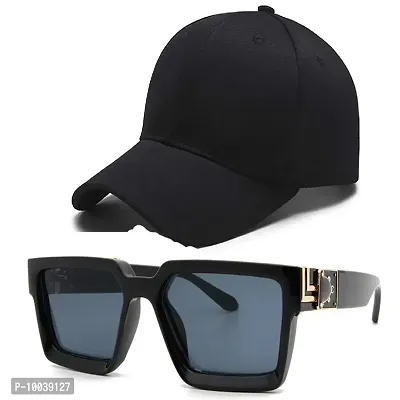 DAVIDSON Round Black Sunglasses with Baseball Cap (C8)