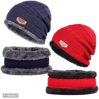 DAVIDSON Winter Woolen Cap with Neck Scarf for Men and Women/Winter Caps for Men/Woolen Cap (C4)-thumb0