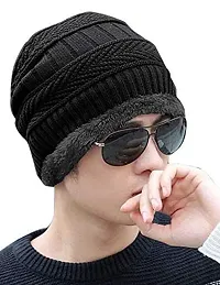 Davidson Men's Woolen Cap with Neck Muffler/Neckwarmer Set of 2 Free Size for Men Women (Black)-thumb4