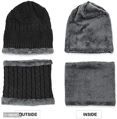 DAVIDSON Women's Woolen Cap with Neck Muffler/Neckwarmer Set of 2 Free Size with Free Gloves (C1)-thumb4