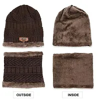 DAVIDSON Men's Acrylic Beanie Cap, Neck Warmer Scarf And Woolen Gloves (Pack Of 3 Pieces) (bbg-99_Brown_Free Size)-thumb3