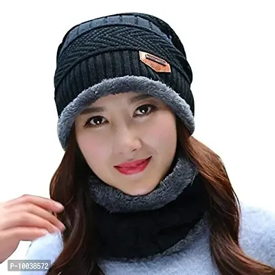 DAVIDSON Women's Woolen Cap with Neck Muffler/Neckwarmer Set of 2 Free Size with Free Gloves (C1)-thumb2