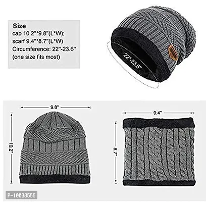 DAVIDSON Women's Woolen Cap with Neck Muffler/Neckwarmer Set of 2 Free Size with Free Gloves (C5)-thumb3