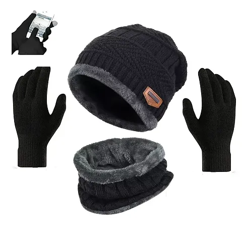 Davidson muffler Winter Cap, Neck Scarf/Neck Warmer with Hand Gloves Touch Screen for Men & Women, Warm Neck and Cap with touch screen glove