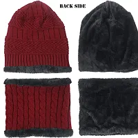 DAVIDSON Winter Knit Beanie Cap Hat Neck Warmer Scarf and Woolen Gloves Set for Men & Women (3 Piece) (C8)-thumb1