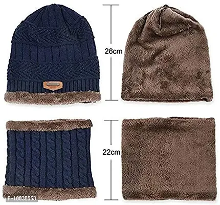 DAVIDSON Winter Knit Beanie Cap Hat Neck Warmer Scarf and Woolen Gloves Set and 3 Pair Socks Skull Cap for Men Women/Winter Cap for Men (Blue)-thumb5
