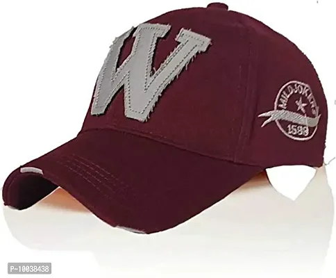 DAVIDSON Black W Pure Cotton Baseball Cap for Men Women Boys and Girls on (Maroon)-thumb0