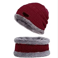 Davidson Men's Woolen Cap with Neck Muffler/Neckwarmer Set of 2 Free Size for Men Women (Red)-thumb2