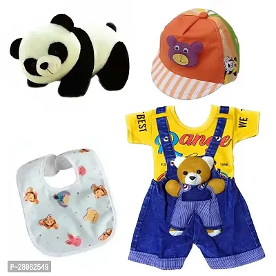 Dungaree Dress with Cap, Panda Toy  Baby Bibs