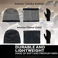 Latest Stylish Winter Woolen Beanie Cap Scarf (Fur Inside) and Touchscreen Gloves Set for Men and Women Stretch Warm Winter Cap (Grey)-thumb2