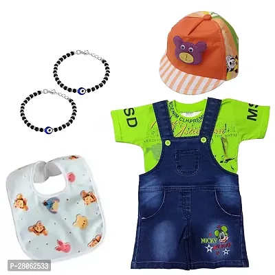 Dungaree Dress with Cap, Evil Eye Kada  Baby Bibs