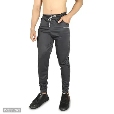 Stylish Grey Polyester Spandex Solid Regular Track Pants For Men-thumb0