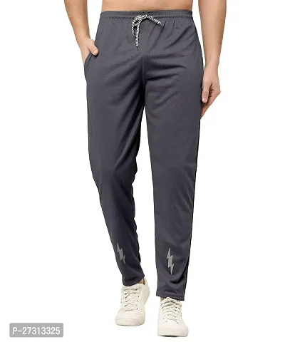 Stylish Grey Polyester Spandex Solid Regular Track Pants For Men