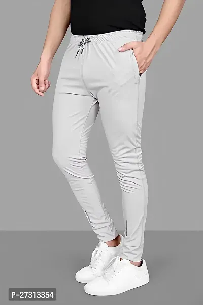 Stylish Silver Polyester Spandex Solid Regular Track Pants For Men
