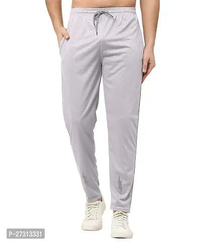 Stylish White Polyester Spandex Solid Regular Track Pants For Men