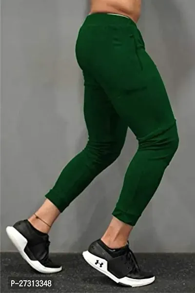 Stylish Green Polyester Spandex Solid Regular Track Pants For Men