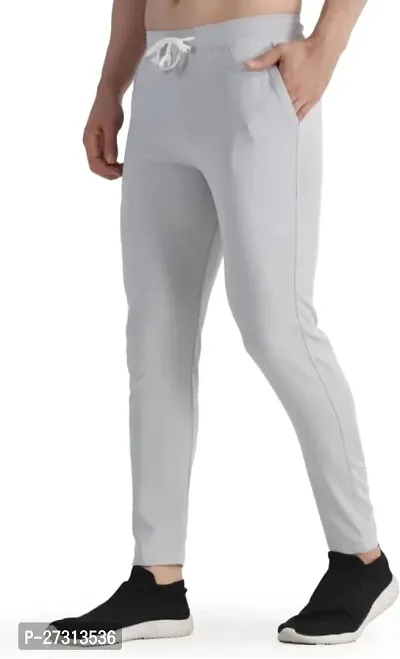 Stylish White Polyester Spandex Solid Regular Track Pants For Men-thumb0