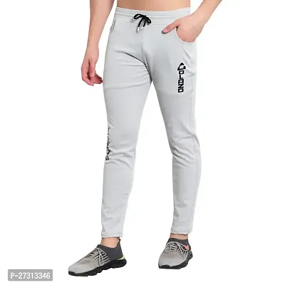 Stylish Silver Polyester Spandex Solid Regular Track Pants For Men