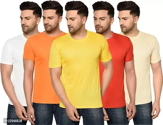 Classic Polyester Solid Tshirt for Men, Pack of 5