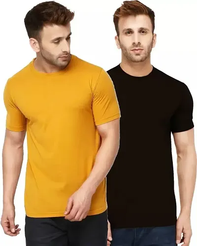 Elegant Solid Round Neck Tees For Men- Pack Of 2