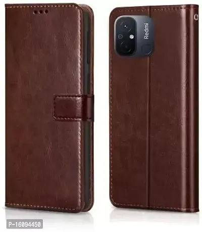 AllGuds Geleser Flip Cover for Redmi 12c Vintage Flip Cover (Brown)