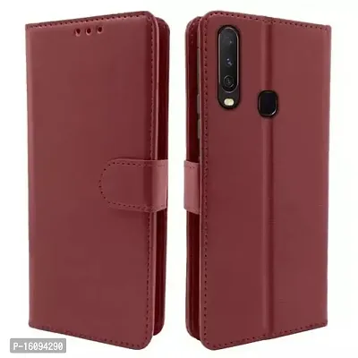 AllGuds Vivo Y12 / Y15 / Y17 / U10 Flip Case | Vintage Leather Finish | Inside TPU with Card Pockets | Wallet Stand | Magnetic Closing | Flip Cover for Vivo Y12 / Y15 / Y17 / U10 (Brown)-thumb0