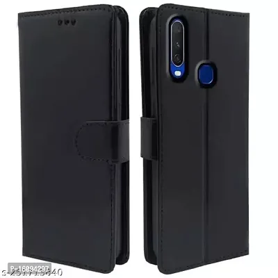 AllGuds Vivo Y12 / Y15 / Y17 / U10 Flip Case | Vintage Leather Finish | Inside TPU with Card Pockets | Wallet Stand | Magnetic Closing | Flip Cover for Vivo Y12 / Y15 / Y17 / U10 (Black)-thumb0