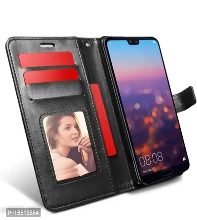 AllGuds Shock Proof Flip Cover Back Case Cover for Oppo A3s | Realme C1 (Flexible | Leather Finish | Card Pockets Wallet  Stand | Black)-thumb2