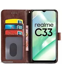 AllGuds Realme C33 Flip Case Leather Finish | Inside TPU with Card Pockets | Wallet Stand and Shock Proof | Magnetic Closing | Complete Protection Flip Cover (Brown)-thumb2